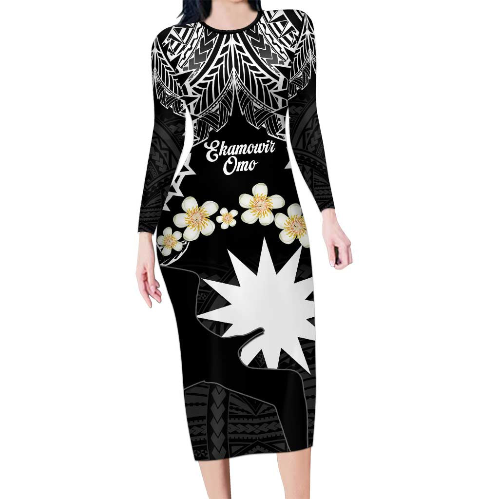 Ekamowir Omo Nauru Family Matching Long Sleeve Bodycon Dress and Hawaiian Shirt Naoero Twelve-pointed Star Polynesian Tattoo