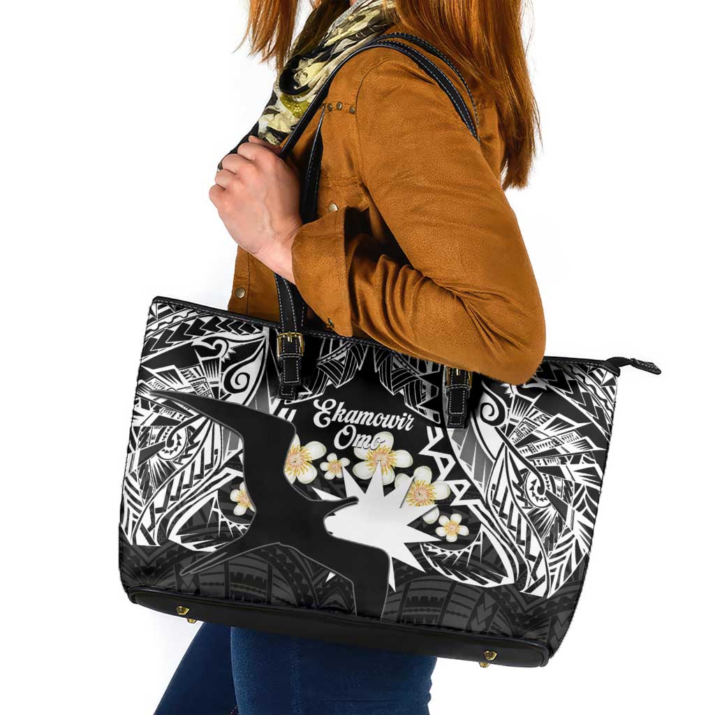 Ekamowir Omo Nauru Leather Tote Bag Naoero Twelve-pointed Star Polynesian Tattoo LT14 Black - Polynesian Pride