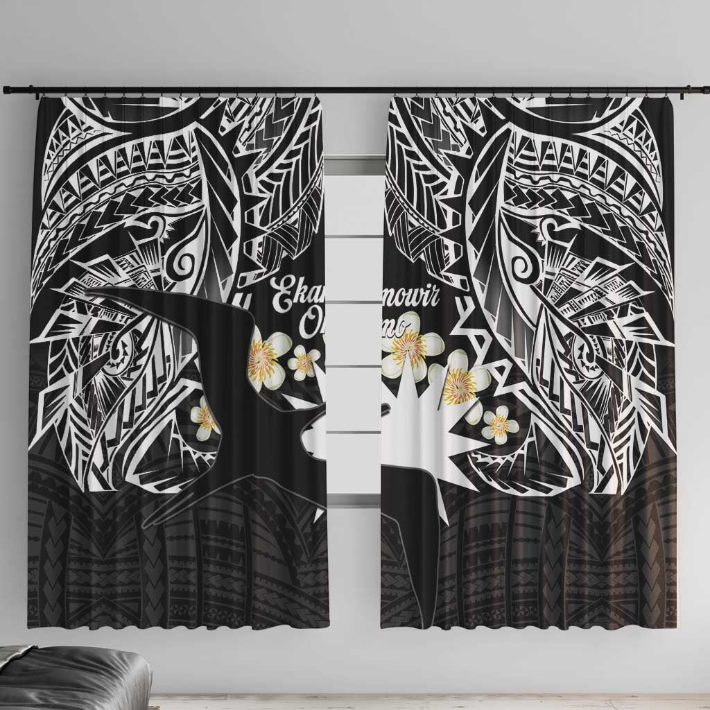 Ekamowir Omo Nauru Window Curtain Naoero Twelve-pointed Star Polynesian Tattoo LT14 With Hooks Black - Polynesian Pride