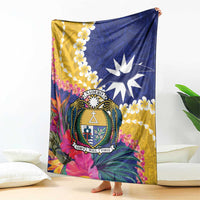 Nauru Independence Day Blanket Coat Of Arms With Tropical Flowers