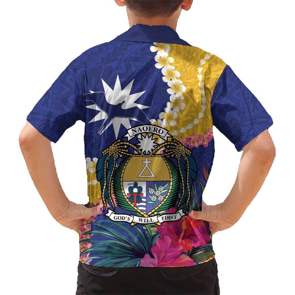 Nauru Independence Day Hawaiian Shirt Coat Of Arms With Tropical Flowers