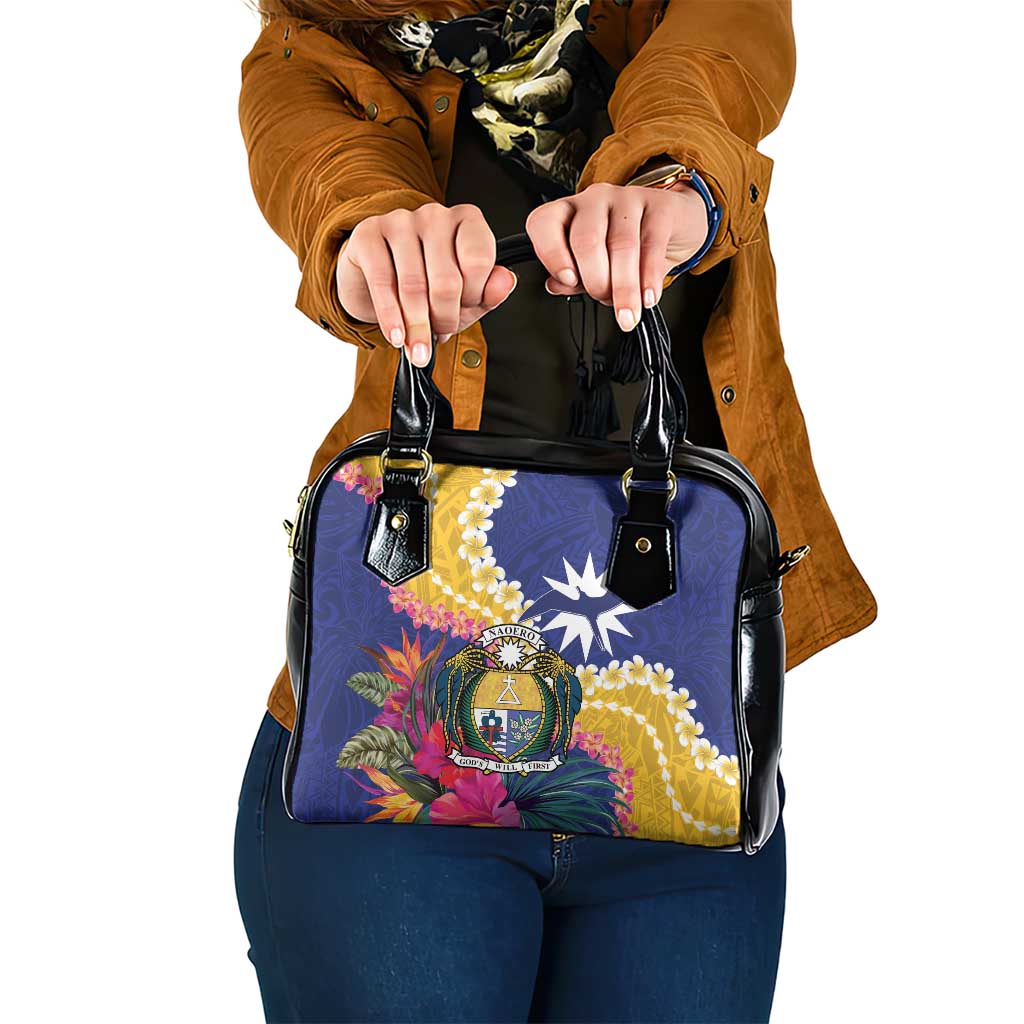 Nauru Independence Day Shoulder Handbag Coat Of Arms With Tropical Flowers LT14 One Size Blue - Polynesian Pride