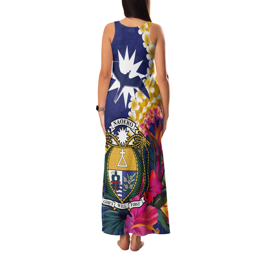 Nauru Independence Day Tank Maxi Dress Coat Of Arms With Tropical Flowers