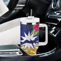 Nauru Independence Day Tumbler With Handle Coat Of Arms With Tropical Flowers