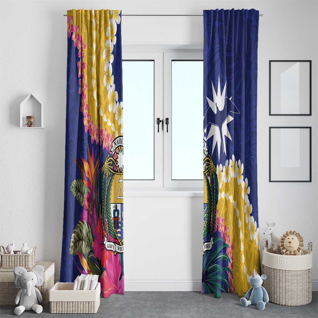 Nauru Independence Day Window Curtain Coat Of Arms With Tropical Flowers