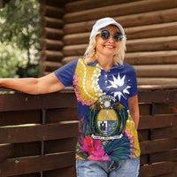 Nauru Independence Day Women Polo Shirt Coat Of Arms With Tropical Flowers