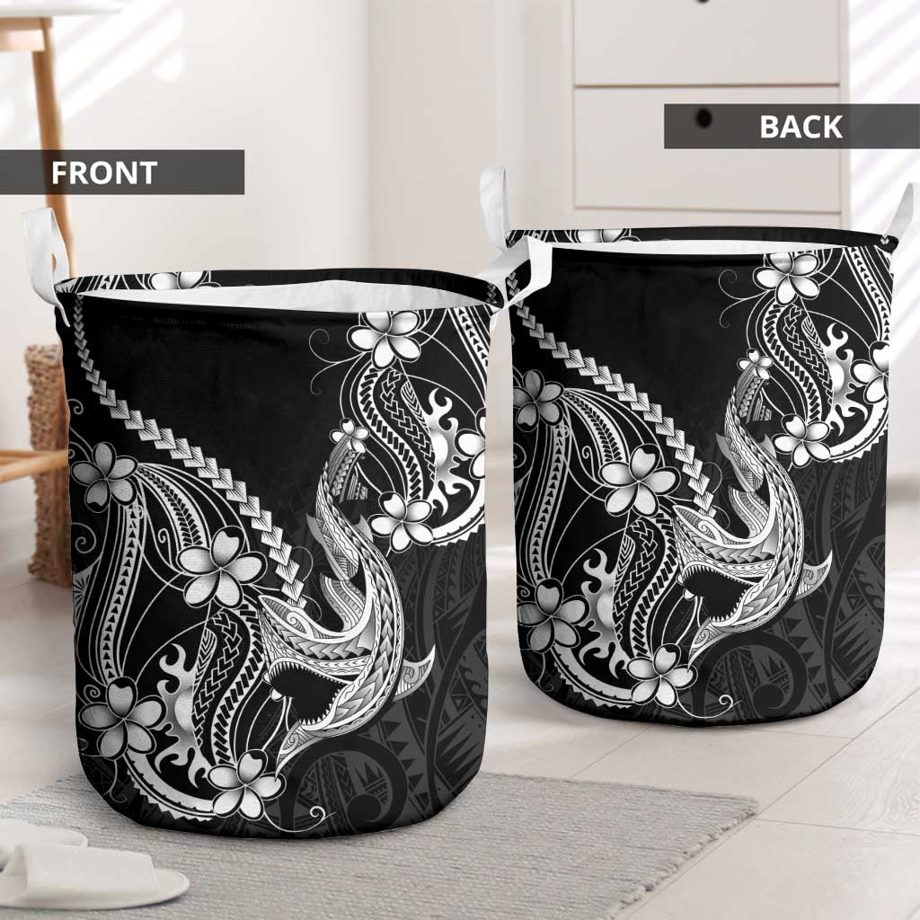 Black Aloha Hawaii Laundry Basket Polynesian Shark Tattoo With Plumeria - Polynesian Pride