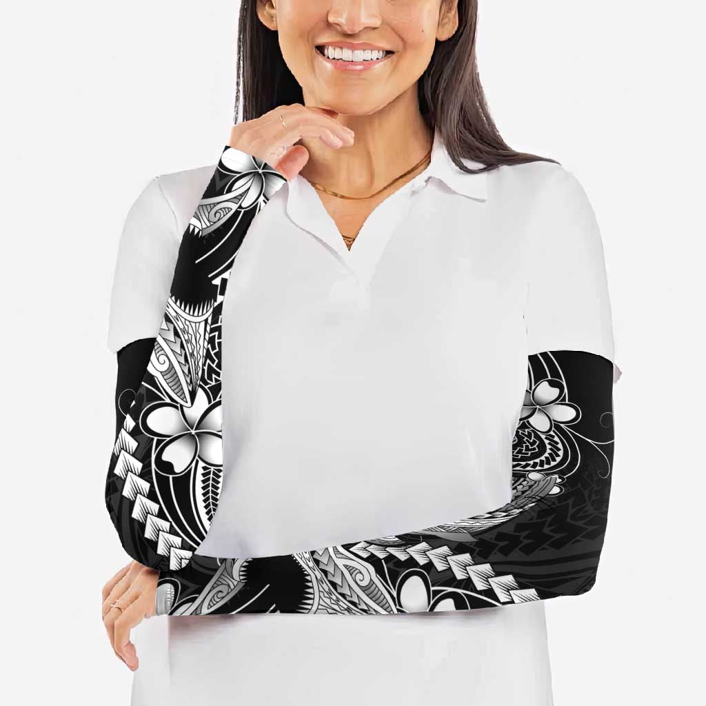 Black Aloha Hawaii Arm Sleeves Polynesian Shark Tattoo With Plumeria - Polynesian Pride