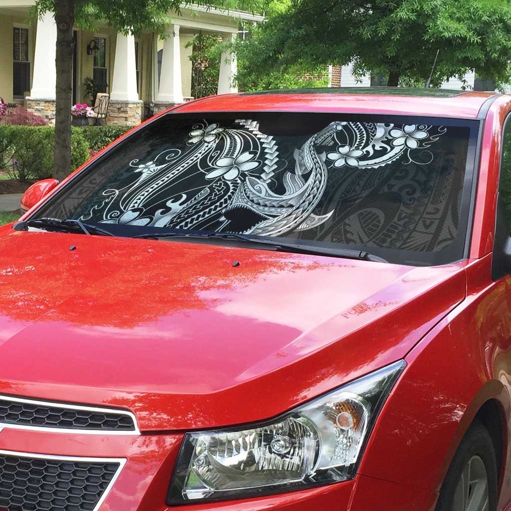 Black Aloha Hawaii Auto Sun Shade Polynesian Shark Tattoo With Plumeria - Polynesian Pride