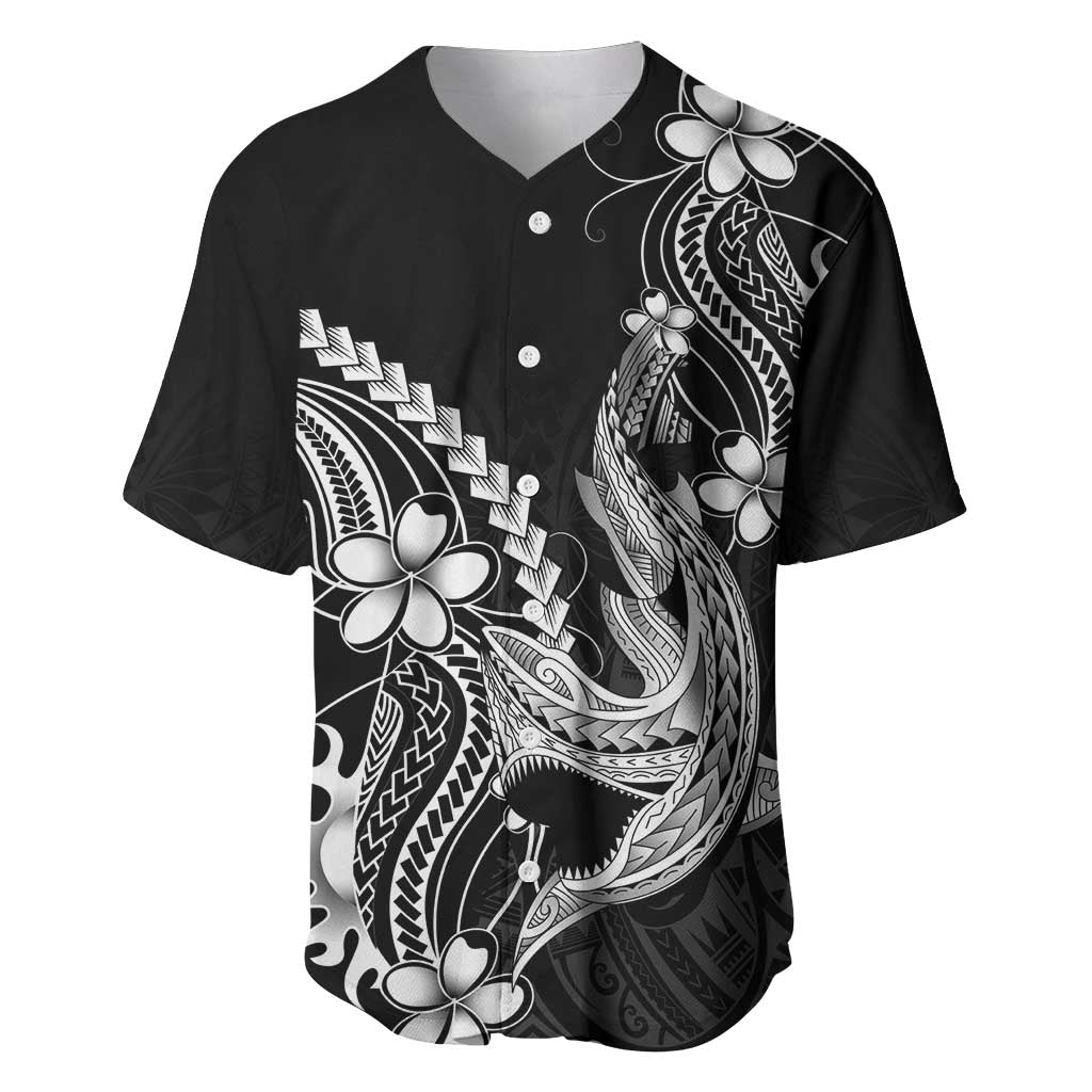 Black Aloha Hawaii Baseball Jersey Polynesian Shark Tattoo With Plumeria LT14 Black - Polynesian Pride