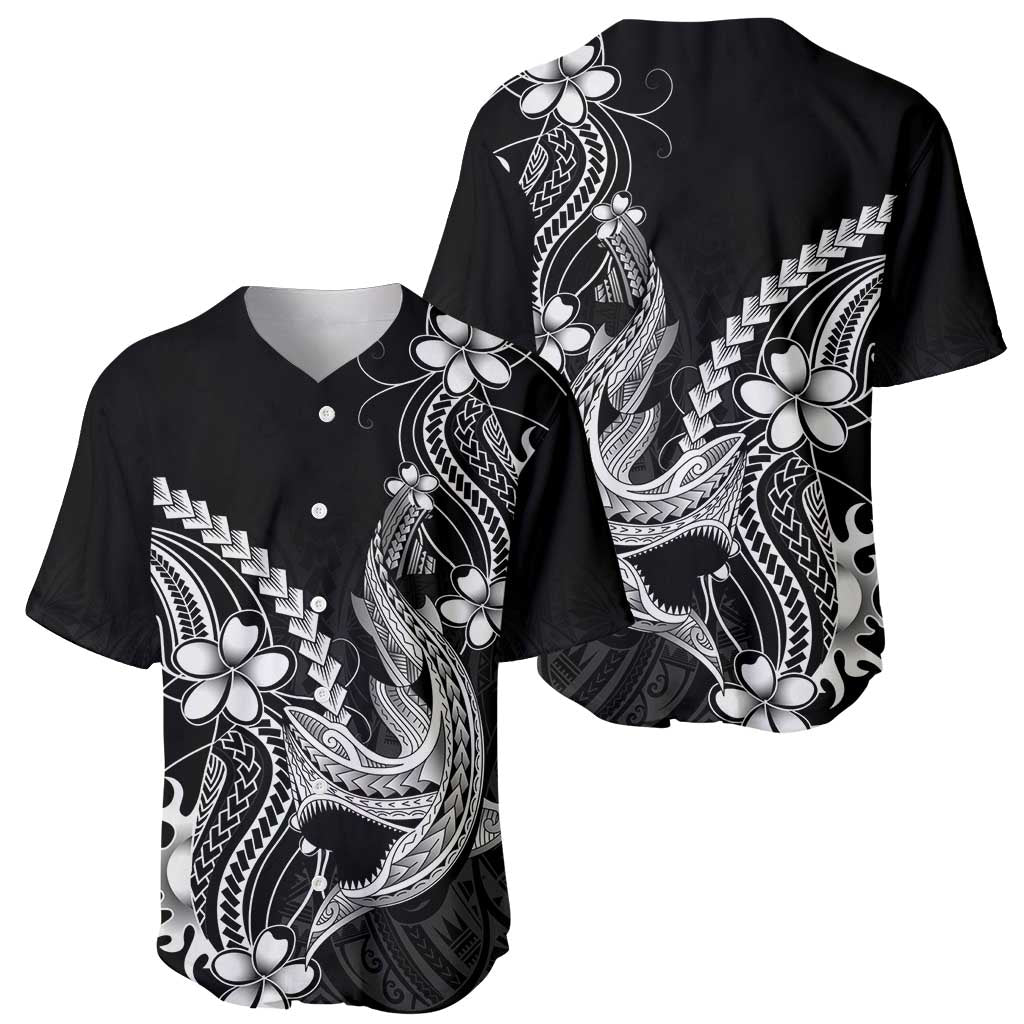 Black Aloha Hawaii Baseball Jersey Polynesian Shark Tattoo With Plumeria - Polynesian Pride