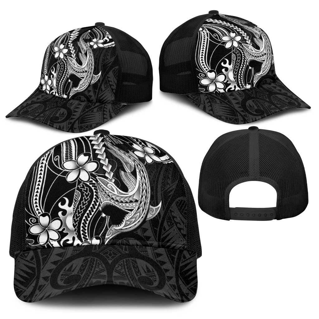 Black Aloha Hawaii Baseball Net Cap Polynesian Shark Tattoo With Plumeria - Polynesian Pride