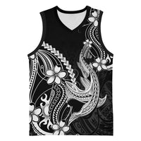 Black Aloha Hawaii Basketball Jersey Polynesian Shark Tattoo With Plumeria - Polynesian Pride