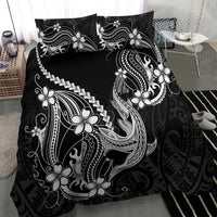Black Aloha Hawaii Bedding Set Polynesian Shark Tattoo With Plumeria - Polynesian Pride