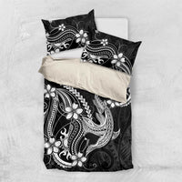 Black Aloha Hawaii Bedding Set Polynesian Shark Tattoo With Plumeria - Polynesian Pride