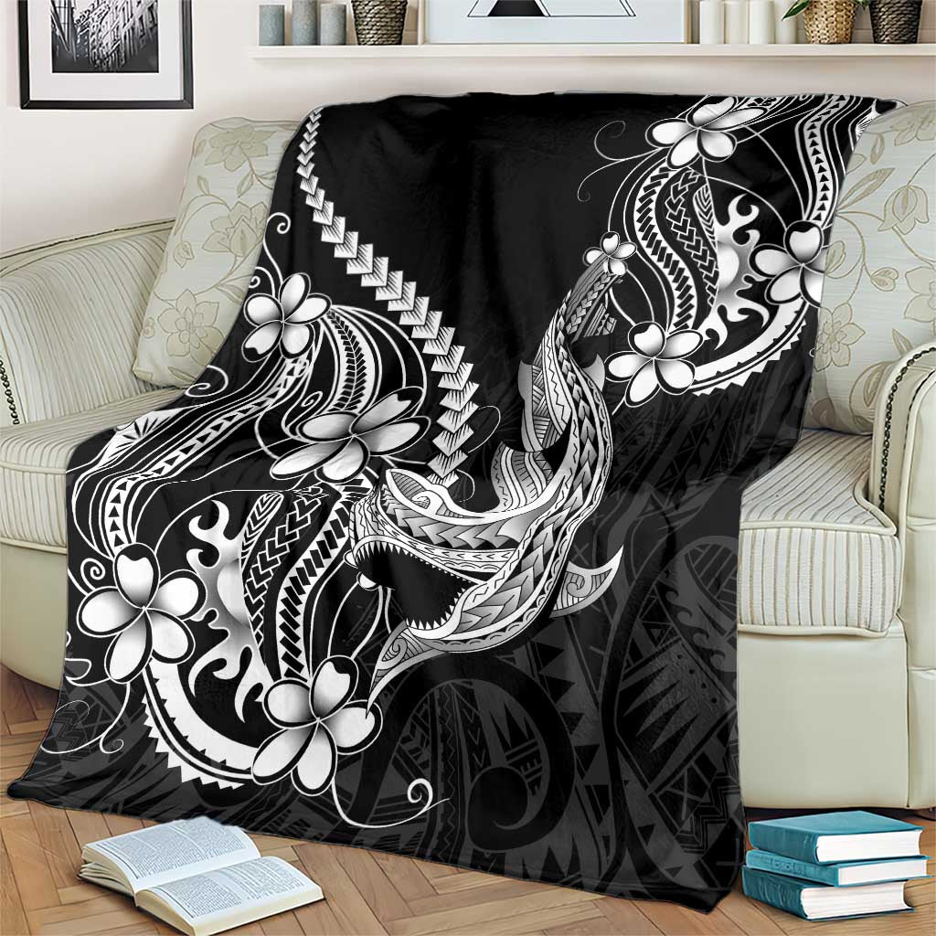 Black Aloha Hawaii Blanket Polynesian Shark Tattoo With Plumeria - Polynesian Pride
