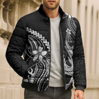 Black Aloha Hawaii Bomber Puffer Jacket Polynesian Shark Tattoo With Plumeria - Polynesian Pride