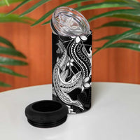 Black Aloha Hawaii 4 in 1 Can Cooler Tumbler Polynesian Shark Tattoo With Plumeria - Polynesian Pride
