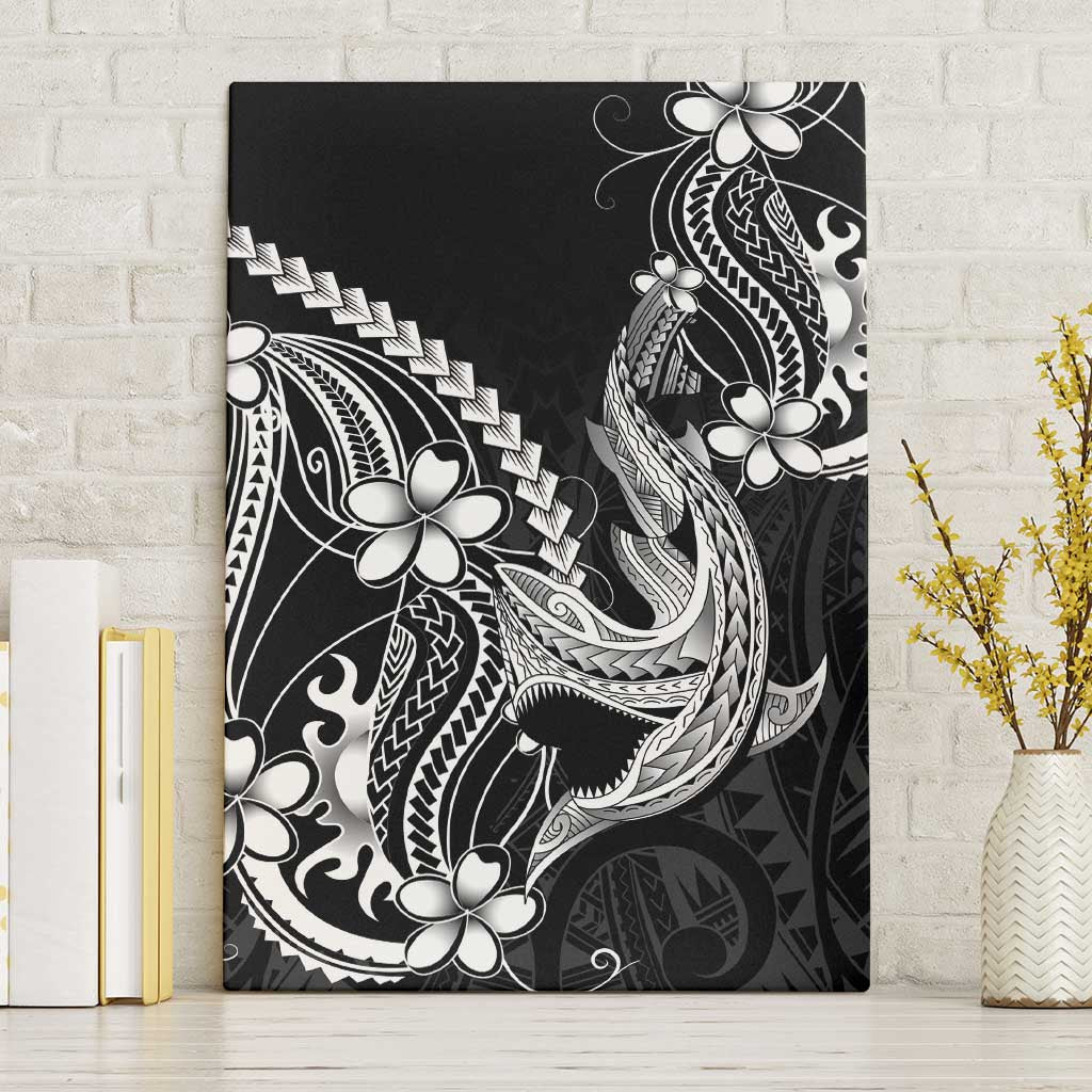 Black Aloha Hawaii Canvas Wall Art Polynesian Shark Tattoo With Plumeria - Polynesian Pride