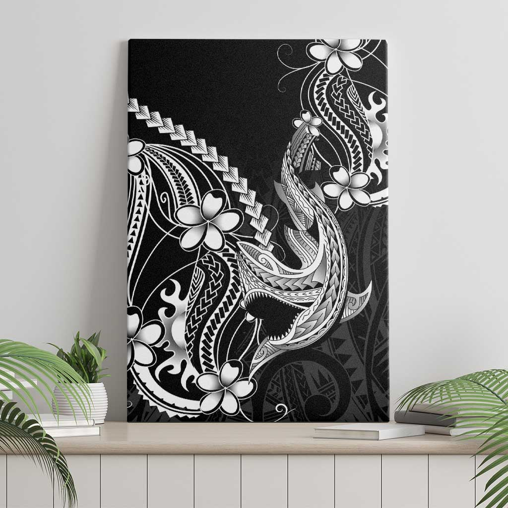 Black Aloha Hawaii Canvas Wall Art Polynesian Shark Tattoo With Plumeria - Polynesian Pride