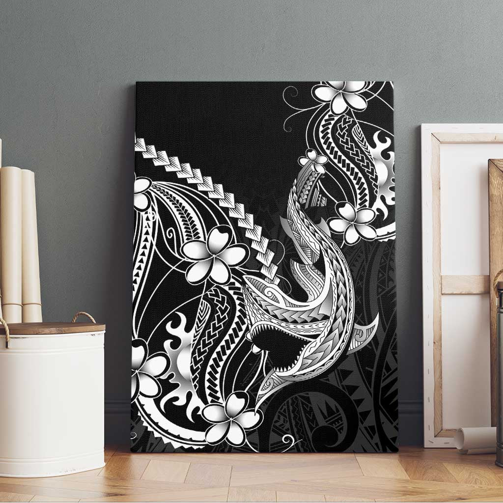 Black Aloha Hawaii Canvas Wall Art Polynesian Shark Tattoo With Plumeria - Polynesian Pride