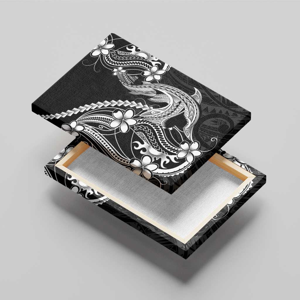 Black Aloha Hawaii Canvas Wall Art Polynesian Shark Tattoo With Plumeria - Polynesian Pride