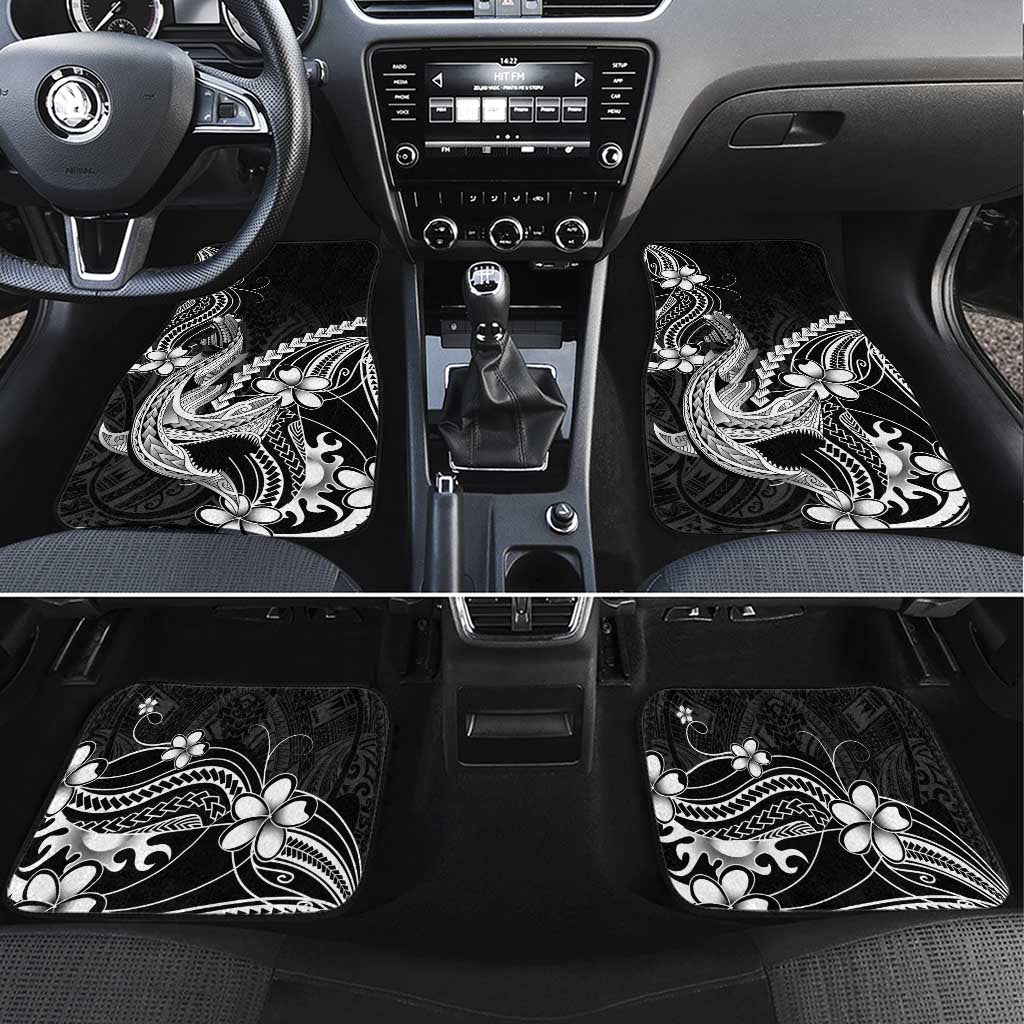 Black Aloha Hawaii Car Mats Polynesian Shark Tattoo With Plumeria - Polynesian Pride