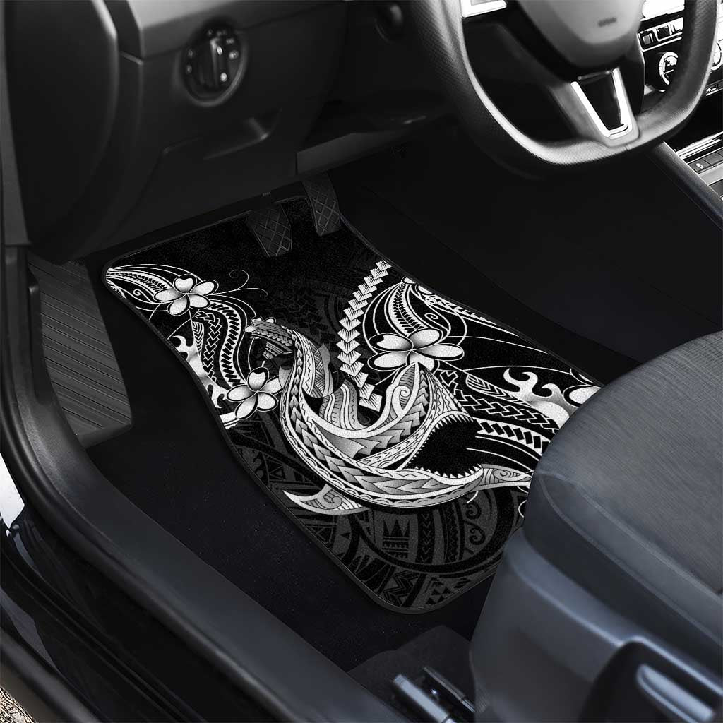 Black Aloha Hawaii Car Mats Polynesian Shark Tattoo With Plumeria - Polynesian Pride