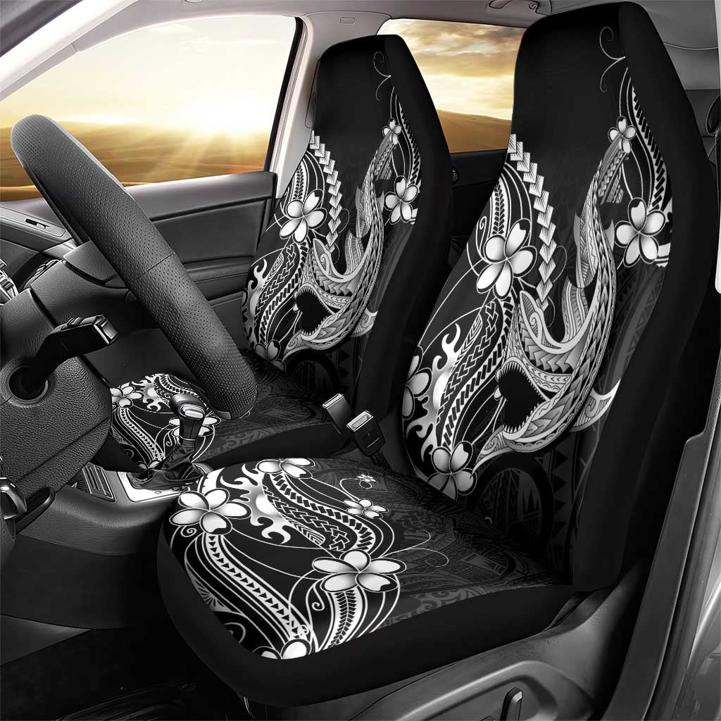 Black Aloha Hawaii Car Seat Cover Polynesian Shark Tattoo With Plumeria - Polynesian Pride