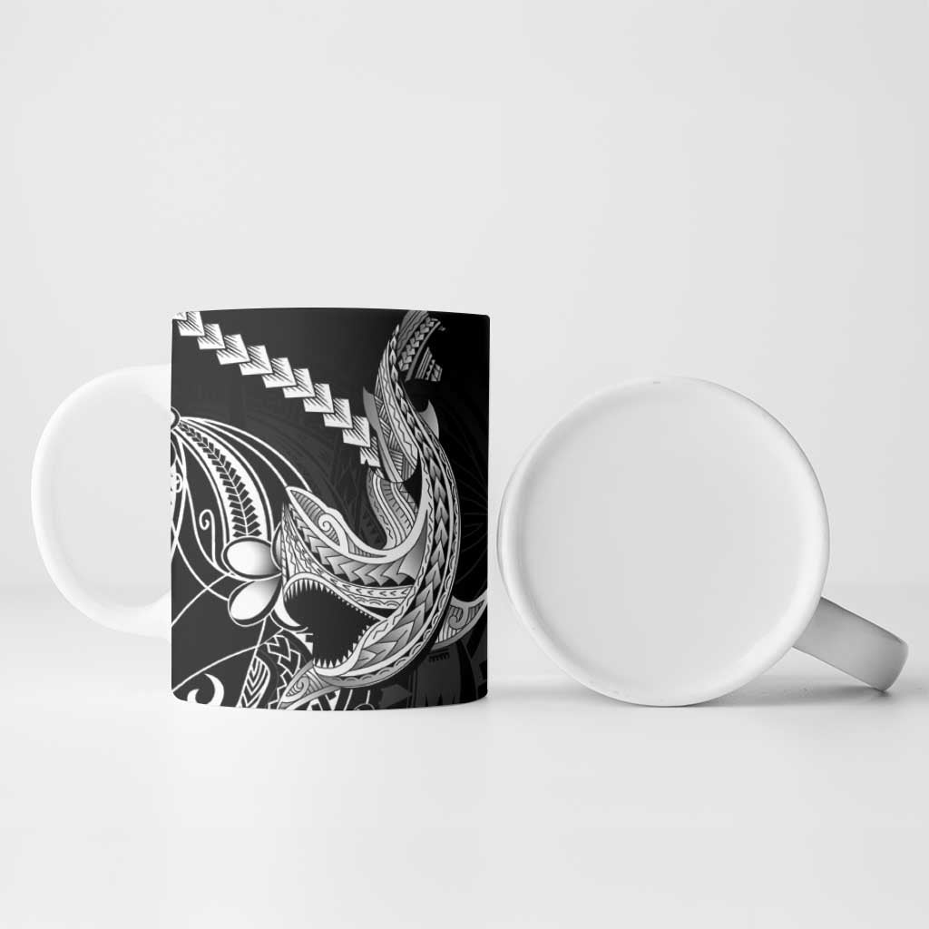 Black Aloha Hawaii Ceramic Mug Polynesian Shark Tattoo With Plumeria - Polynesian Pride