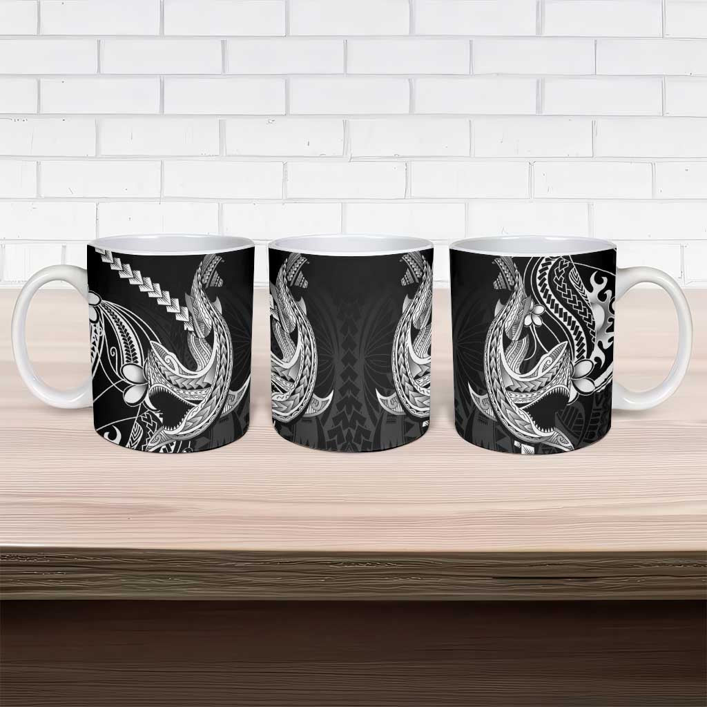 Black Aloha Hawaii Ceramic Mug Polynesian Shark Tattoo With Plumeria - Polynesian Pride