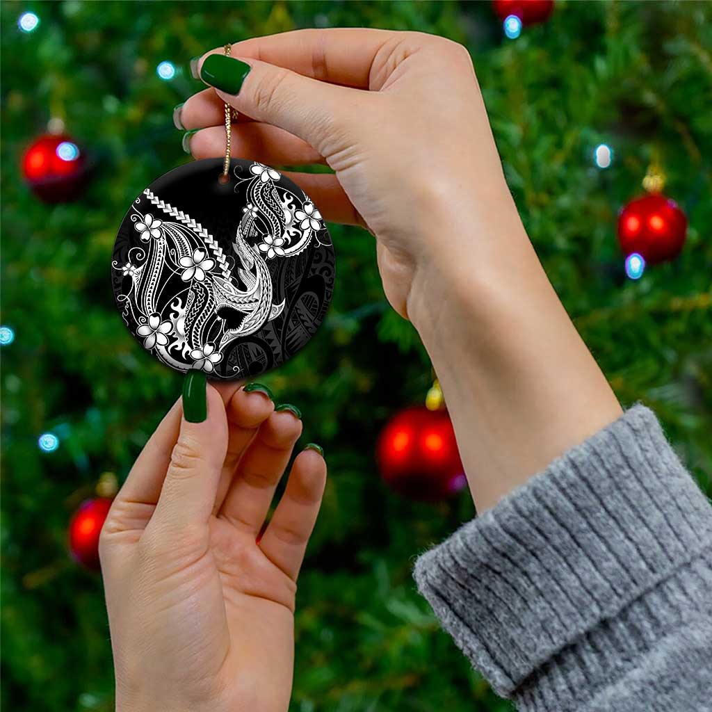 Black Aloha Hawaii Ceramic Ornament Polynesian Shark Tattoo With Plumeria - Polynesian Pride