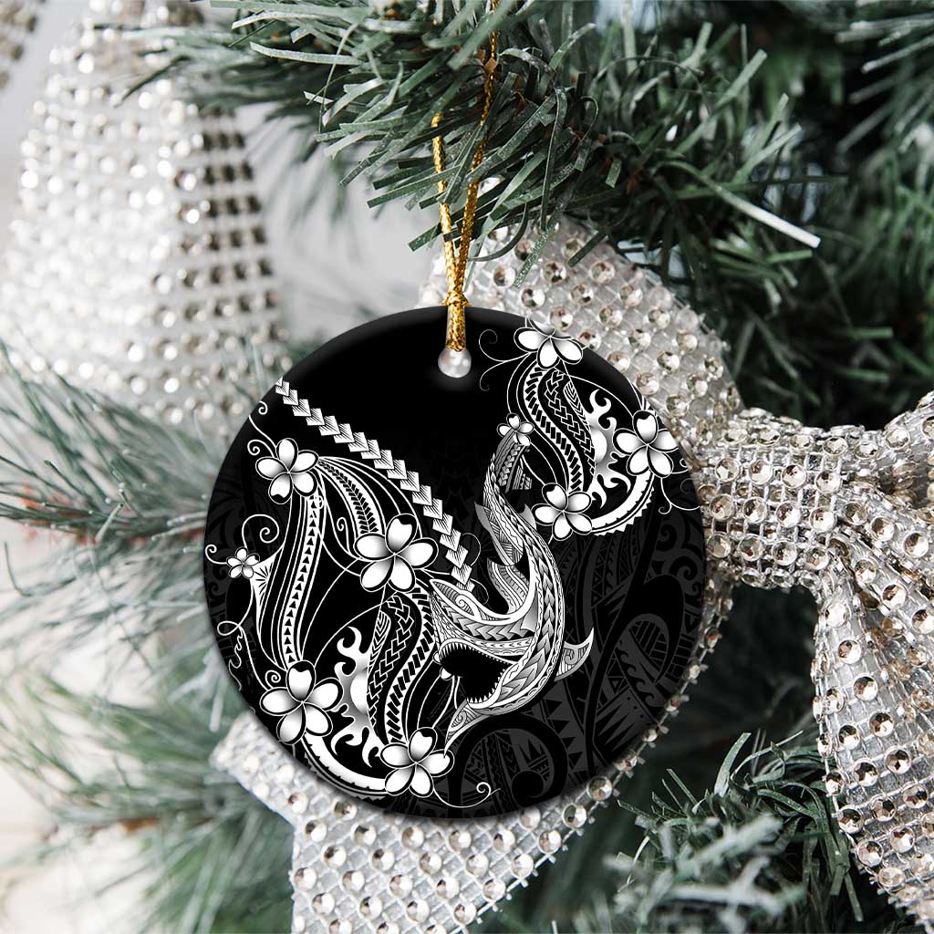 Black Aloha Hawaii Ceramic Ornament Polynesian Shark Tattoo With Plumeria - Polynesian Pride