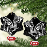 Black Aloha Hawaii Ceramic Ornament Polynesian Shark Tattoo With Plumeria - Polynesian Pride