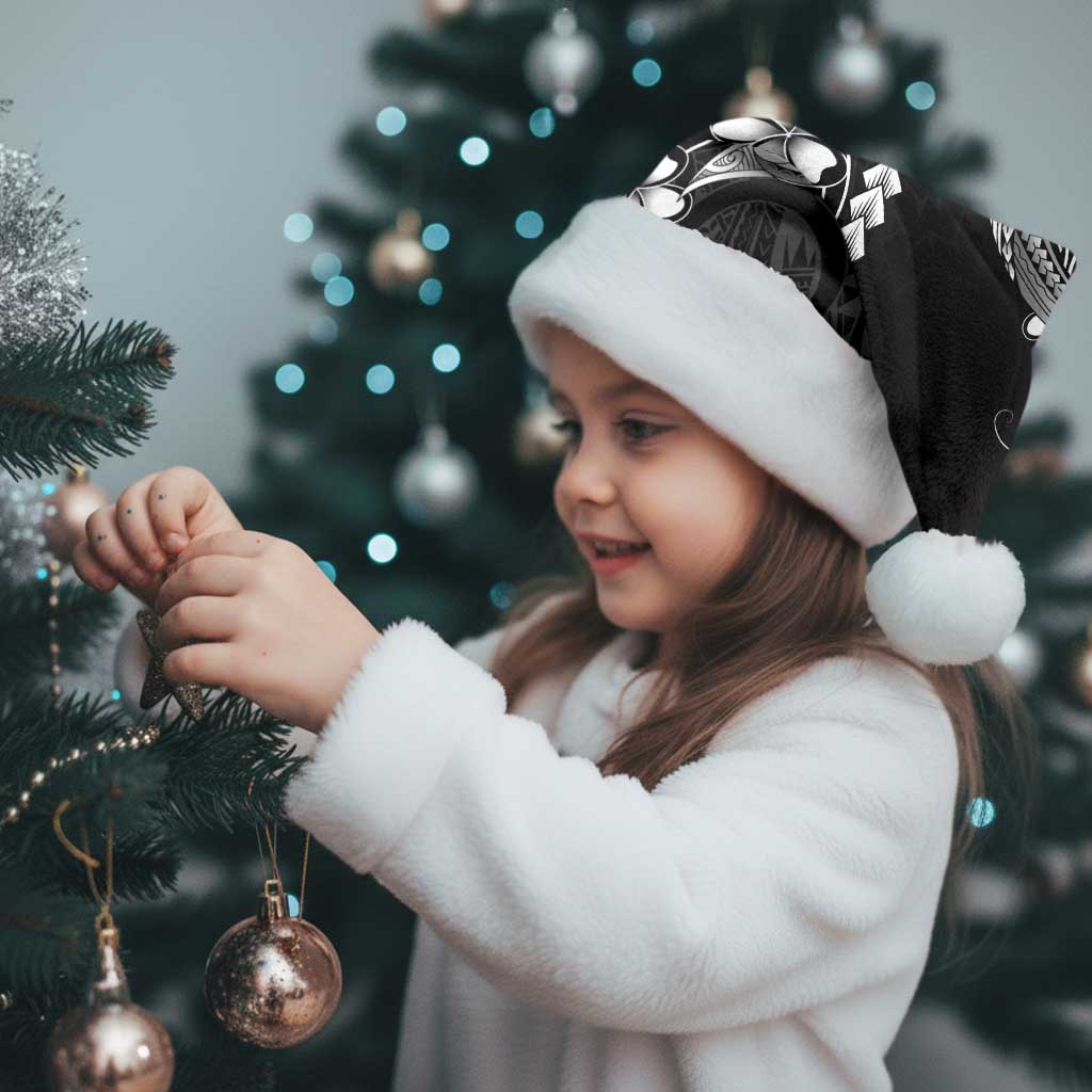 Black Aloha Hawaii Christmas Santa Hat Polynesian Shark Tattoo With Plumeria - Polynesian Pride