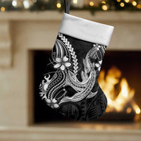 Black Aloha Hawaii Christmas Stocking Polynesian Shark Tattoo With Plumeria - Polynesian Pride
