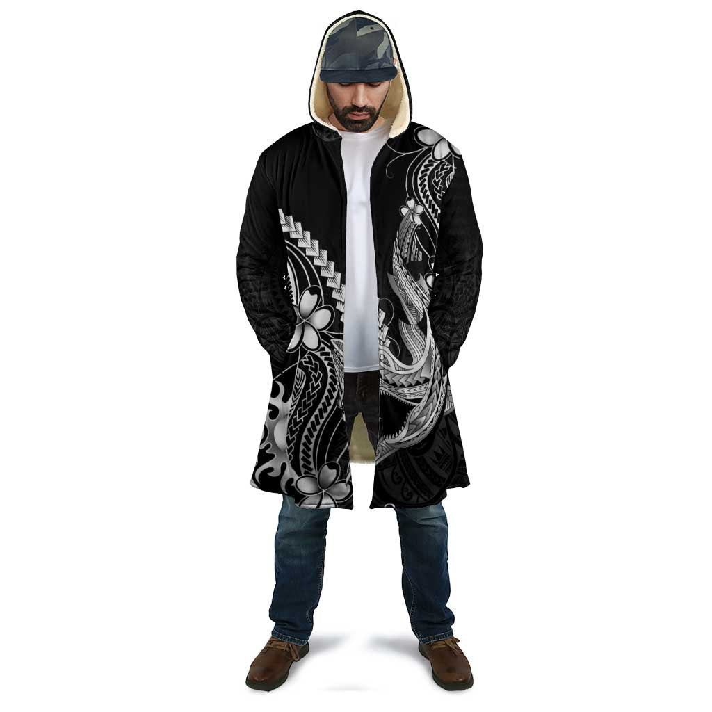 Black Aloha Hawaii Cloak Polynesian Shark Tattoo With Plumeria - Polynesian Pride