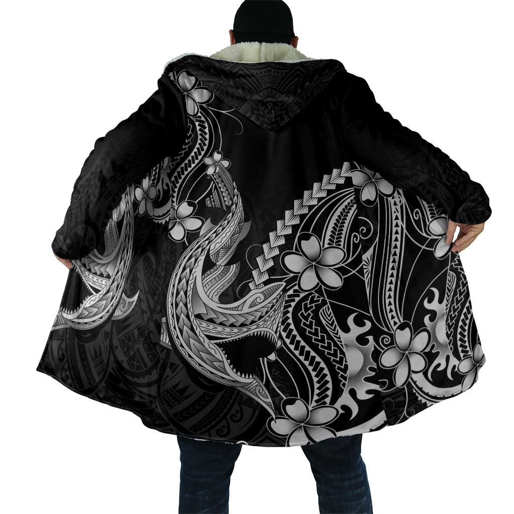 Black Aloha Hawaii Cloak Polynesian Shark Tattoo With Plumeria - Polynesian Pride