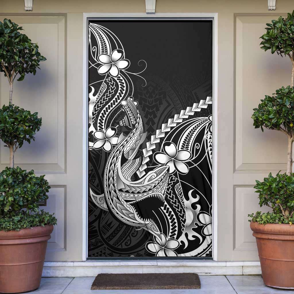 Black Aloha Hawaii Door Cover Polynesian Shark Tattoo With Plumeria - Polynesian Pride