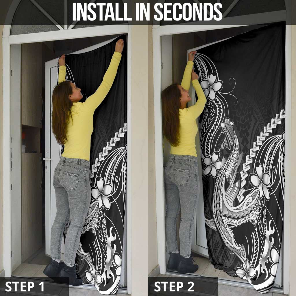 Black Aloha Hawaii Door Cover Polynesian Shark Tattoo With Plumeria - Polynesian Pride