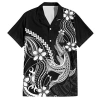Black Aloha Hawaii Family Matching Off The Shoulder Long Sleeve Dress and Hawaiian Shirt Polynesian Shark Tattoo With Plumeria - Polynesian Pride