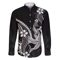Black Aloha Hawaii Family Matching Off The Shoulder Long Sleeve Dress and Hawaiian Shirt Polynesian Shark Tattoo With Plumeria - Polynesian Pride