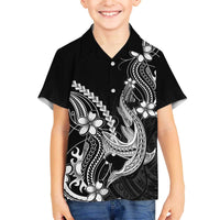 Black Aloha Hawaii Family Matching Off The Shoulder Long Sleeve Dress and Hawaiian Shirt Polynesian Shark Tattoo With Plumeria - Polynesian Pride