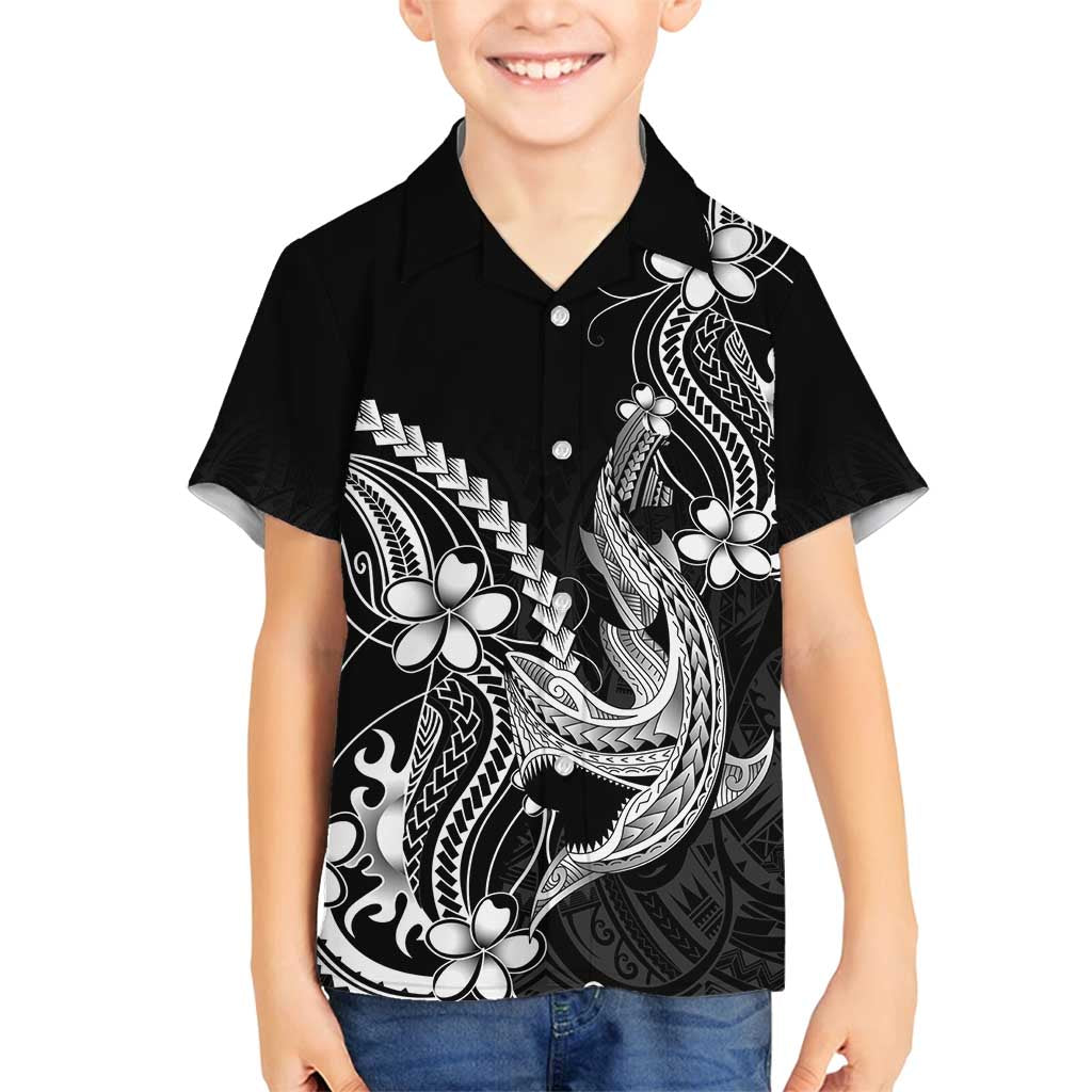 Black Aloha Hawaii Family Matching Summer Maxi Dress and Hawaiian Shirt Polynesian Shark Tattoo With Plumeria - Polynesian Pride