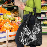 Black Aloha Hawaii Grocery Bag Polynesian Shark Tattoo With Plumeria - Polynesian Pride