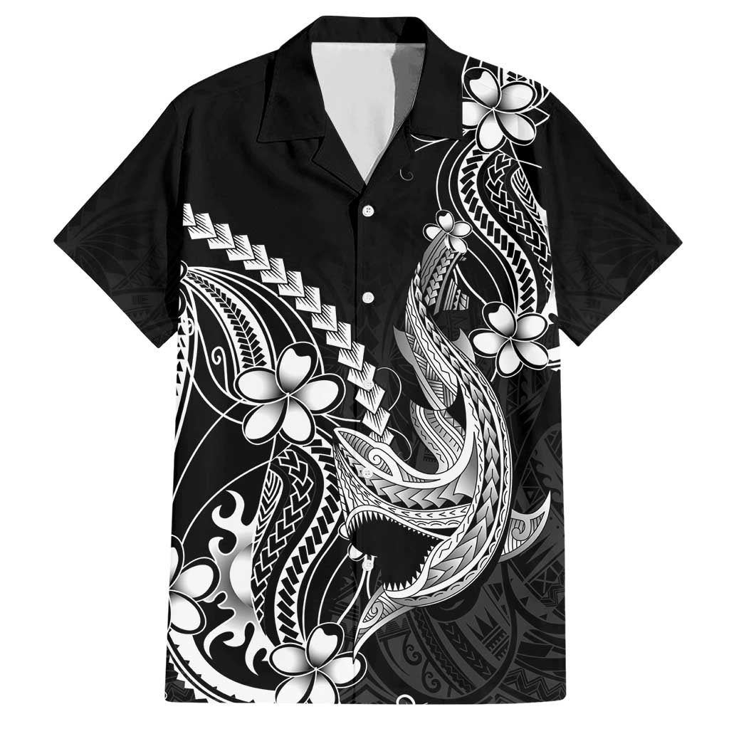 Black Aloha Hawaii Hawaiian Shirt Polynesian Shark Tattoo With Plumeria LT14 Black - Polynesian Pride