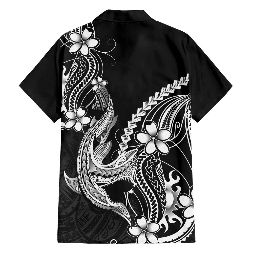 Black Aloha Hawaii Hawaiian Shirt Polynesian Shark Tattoo With Plumeria - Polynesian Pride