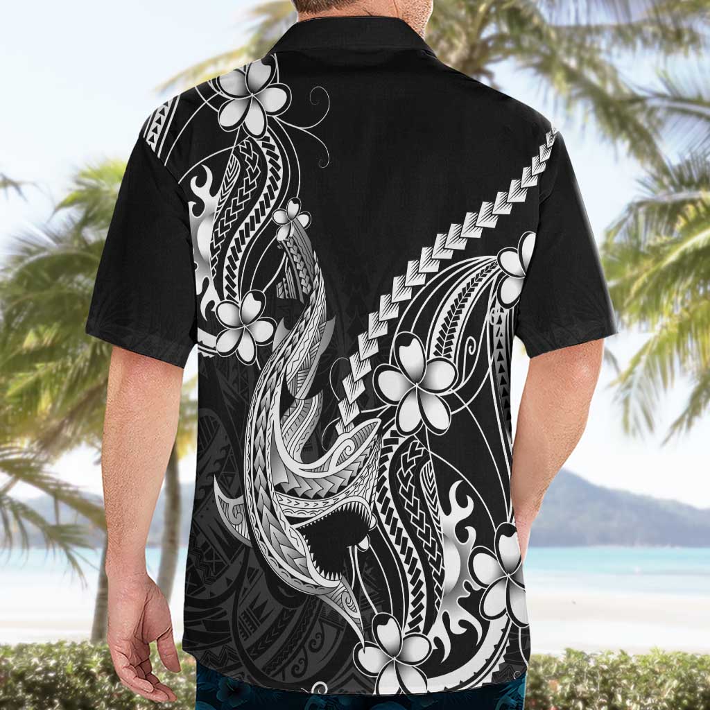 Black Aloha Hawaii Hawaiian Shirt Polynesian Shark Tattoo With Plumeria - Polynesian Pride