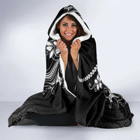 Black Aloha Hawaii Hooded Blanket Polynesian Shark Tattoo With Plumeria - Polynesian Pride
