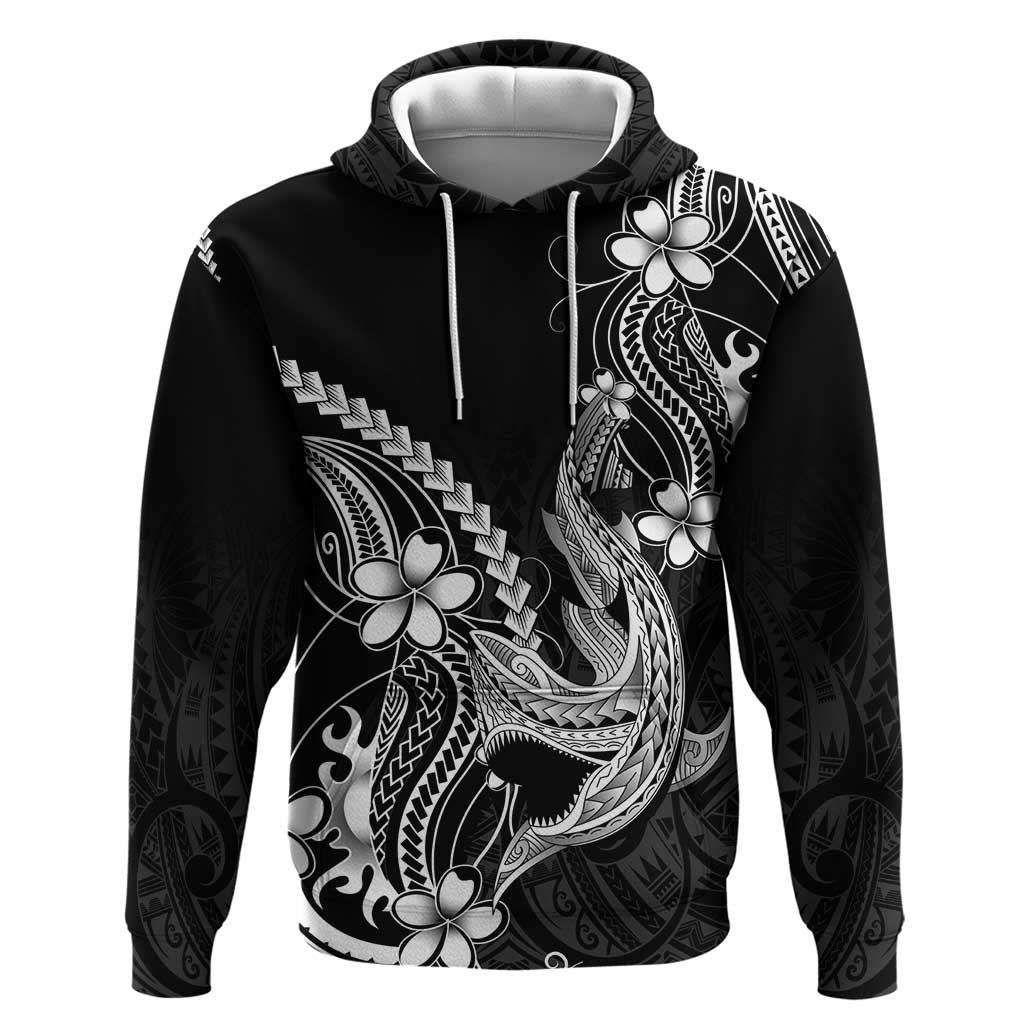 Black Aloha Hawaii Hoodie Polynesian Shark Tattoo With Plumeria - Polynesian Pride